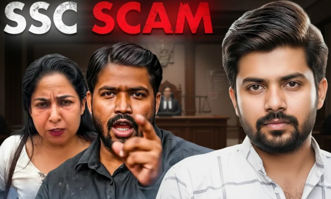 Mayank Singh Rajput with Khan Sir and Neetu Mam in SSC exam scam context, symbolising glitches, protests and reforms.