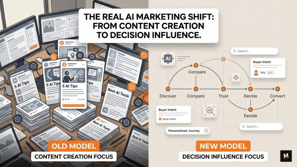 AI marketing strategy shifting from content creation to decision influence